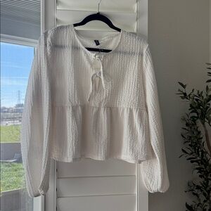 H&M White Tie Front Blouse